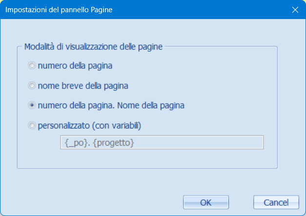 Impostazioni del pannello Pagine