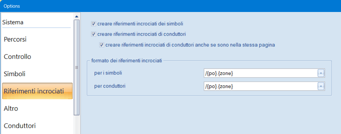 scheda Riferimenti incrociati